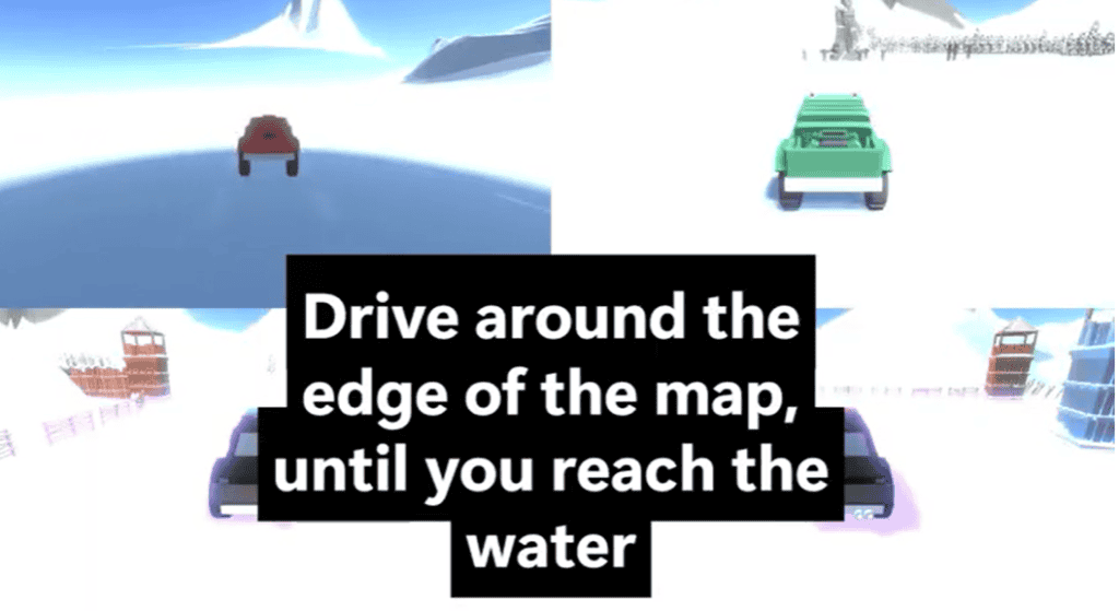 Red truck is on the outside of the map of the snow level in Racing Bros game