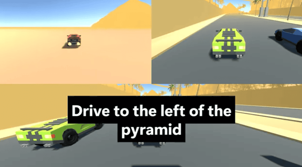 Red car on the outside of the map of Egypt Highway