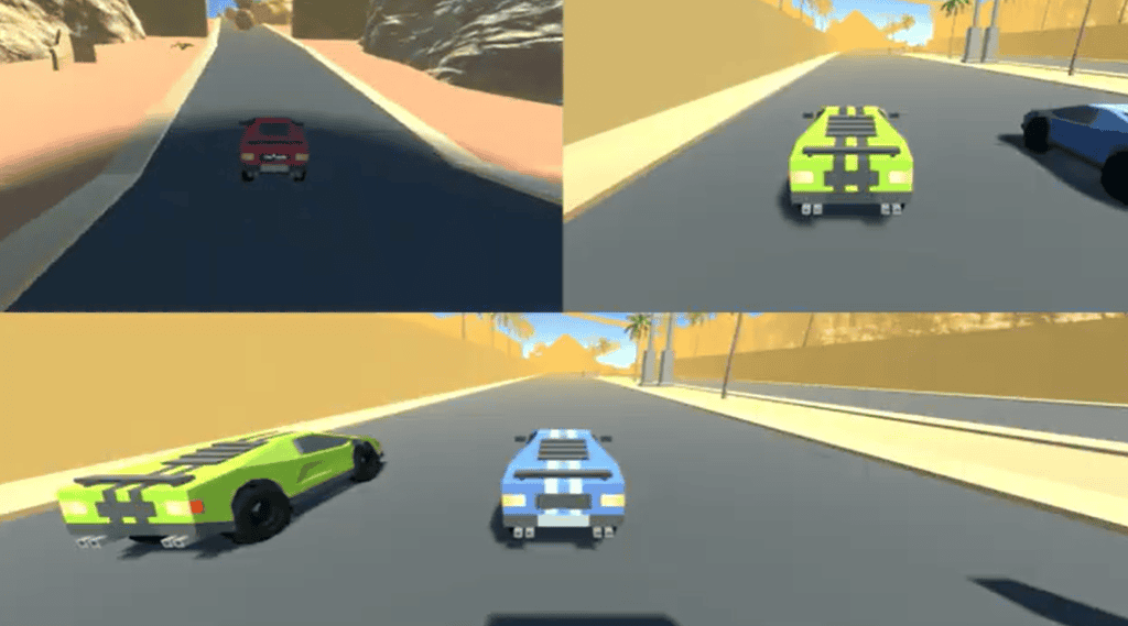 Red car driving on the secret map on the Egypt Highway level in Racing Bros