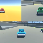 Red truck is driving around the outside of the USA map boundary on the PS4 video game Racing Bros