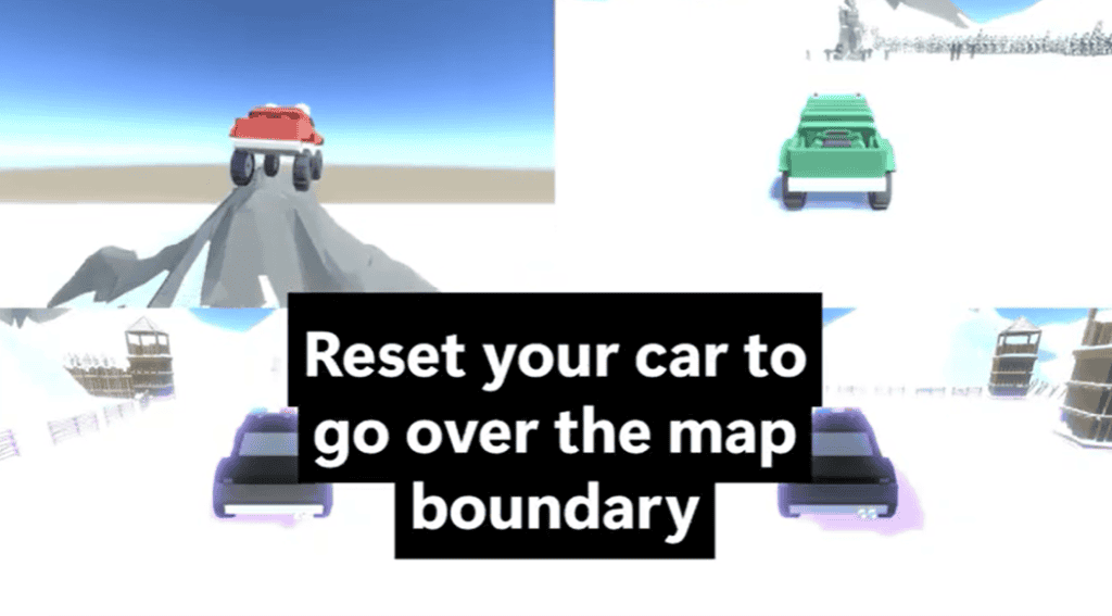 Red truck is flying over the map boundary of the snow level in Racing Bros game