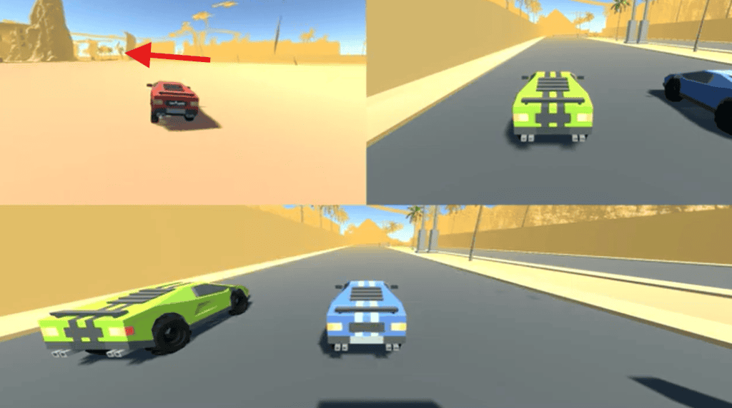 Arrow showing the starting point of the secret map in Egypt Highway of the Racing Bros game